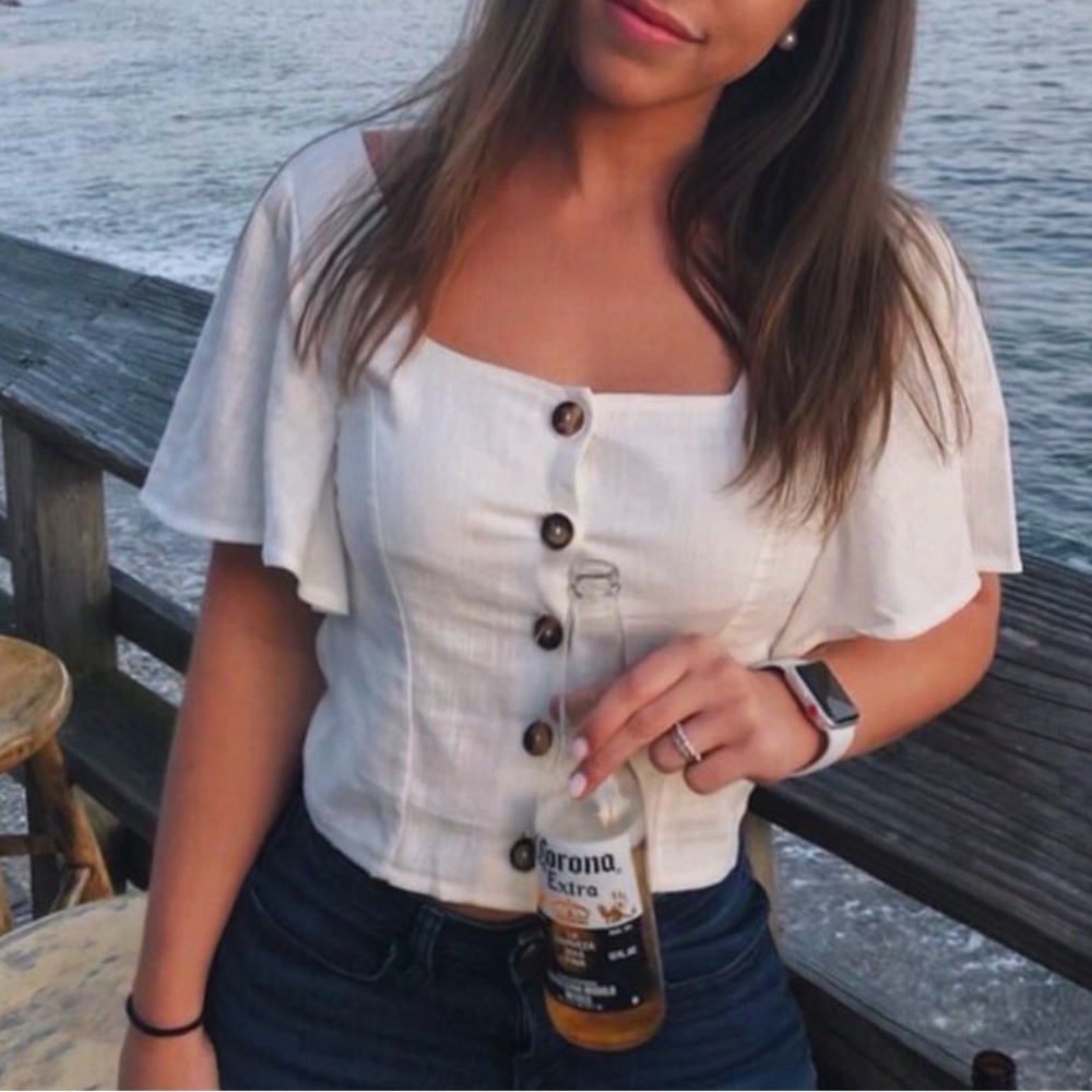 Boutique white button up crop top